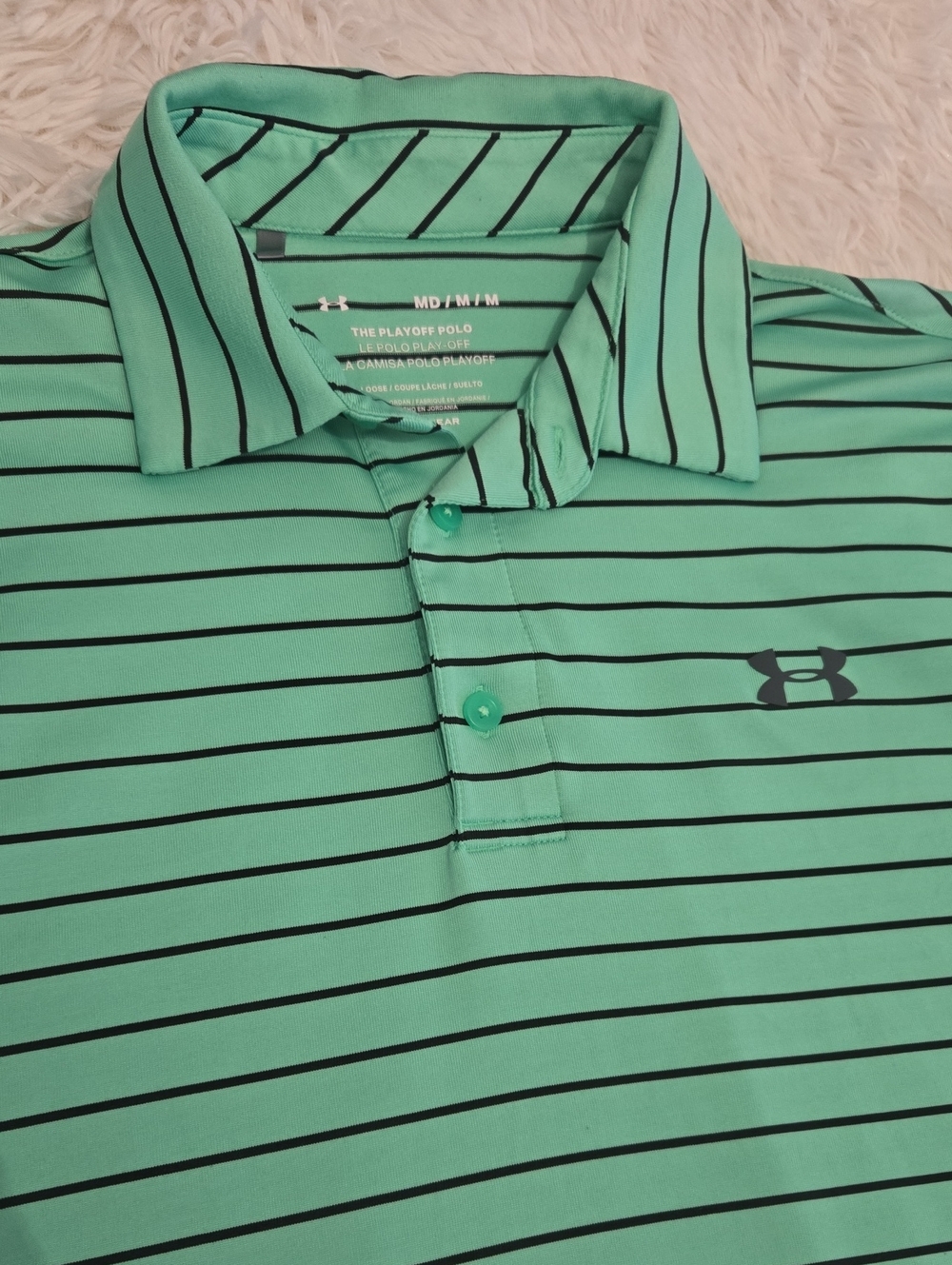 Under Armour Men’s Mint Green Black Striped Play Off Polo Shirt Size M